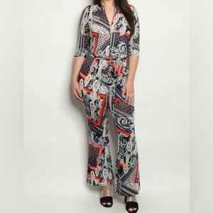 Women's Belted High Neck Gold Zipper BodyCon Jumpsuit with Royal Applique Design